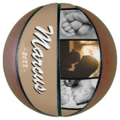 Modern Beige Dad Name Keepomwille 3 Photo Collage Basketbal (Verticaal)