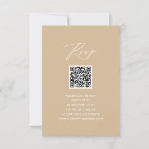 Modern Beige Elegant Script Eenvoudige QR bruiloft RSVP Kaartje