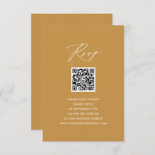 Modern Beige Elegant Script QR Bruiloft RSVP Informatiekaartje (Voorkant / Achterkant)