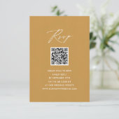 Modern Beige Elegant Script QR Bruiloft RSVP Informatiekaartje (Staand voorkant)