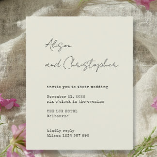 Modern Beige Elegant Script Wedding Invitation
