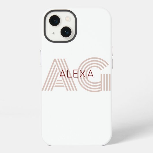 Modern Beige en Wijn Monogram iPhone Hoesje (Achterkant)