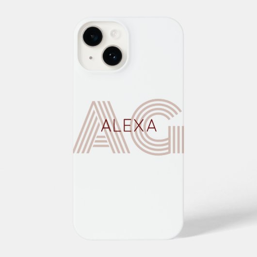 Modern Beige en Wijn Monogram iPhone Hoesje (Achterkant)