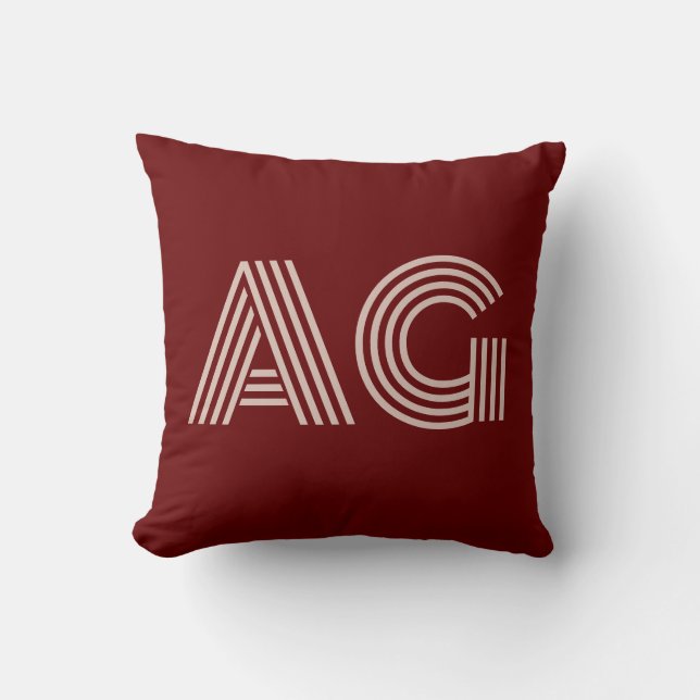 Modern Beige en Wijn Monogram Kussen (Voorkant)