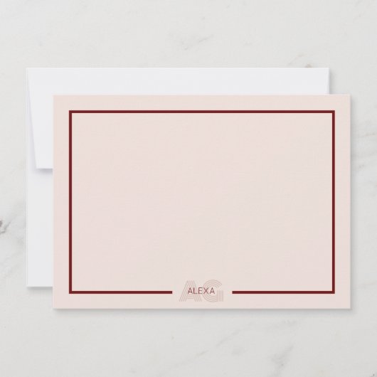 Modern Beige en Wijn Monogram Notitiekaartje (Voorkant)