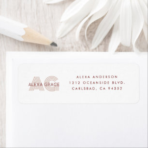 Modern Beige en Wijn Monogram Retouradres Etiket