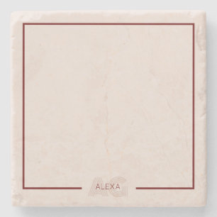 Modern Beige en Wijn Monogram Stenen Onderzetter