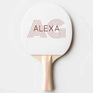 Modern Beige en Wijn Monogram Tafeltennisbatje