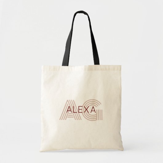 Modern Beige en Wijn Monogram Tote Bag (Voorkant)