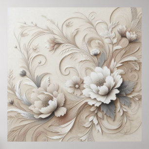 Modern Beige Flowers 3 Poster
