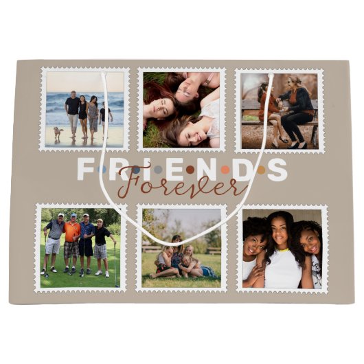 Modern Beige Friends Forever Foto Collage Groot Cadeauzakje (Voorkant)