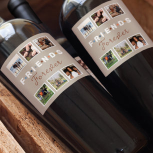 Modern Beige Friends Forever Foto Collage Wijn Etiket