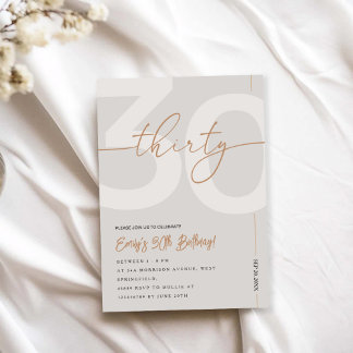Modern Beige & Gold 30th Birthday Invitation Kaart