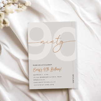 Modern Beige & Gold 90th Birthday Invitation