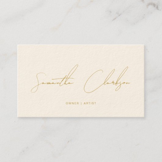 Modern Beige Goud Handgeschreven Script QR code Visitekaartje (Voorkant)