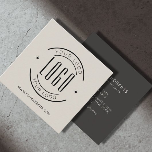 Modern beige gray simple add your logo vierkante visitekaartje