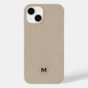 Modern Beige Linen Brushed Gold Monogram Case-Mate iPhone 14 Hoesje