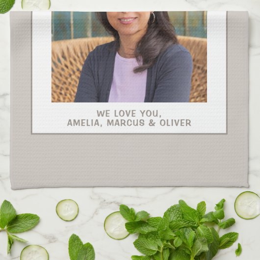 Modern Beige Mama Kinder Foto Moederdag Theedoek (Gevouwen)