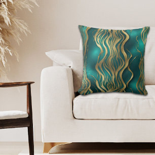 Modern Beige Marmeren Werveltje Turquoise Blauwgro Kussen