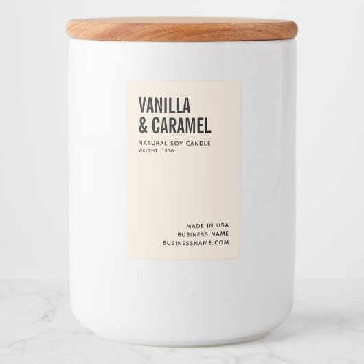 Modern beige minimalistische sojakaneletiket voedselcontainer etiket (Voorkant)