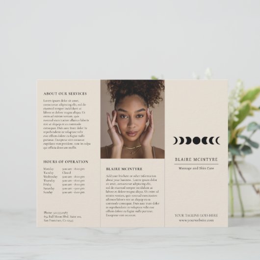 Modern Beige Moon Phases Elegante Tri-fold brochur (Staand voorkant)