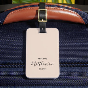 Modern Beige Mr. en Mrs. Passen getrouwd Family Cu Bagagelabel