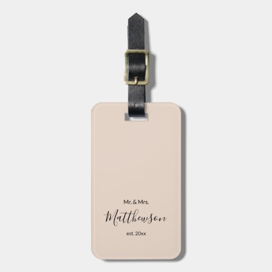 Modern Beige Mr. en Mrs. Passen getrouwd Family Cu Bagagelabel (Voorkant verticaal)