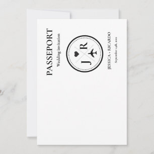 Modern Beige paspoort Monogram Bruiloft uitnodigin Kaart