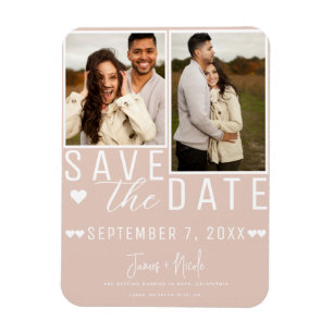 Modern Beige Roze Save the Date 2 Foto Bruiloft Magneet