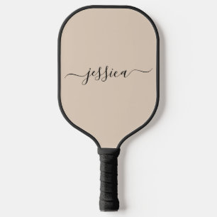 Modern beige script naam pickleball paddle