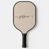 Modern beige script naam pickleball paddle (Achterkant)