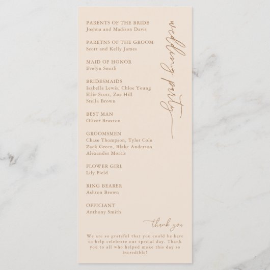 Modern Beige Script Trouwprogramma Programma (Achterkant)