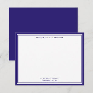 Modern Berry Blue Border Name & Address Note Card Notitiekaartje