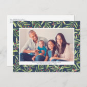 Modern Berry Greenery Blue Kerstfoto Feestdagenkaart (Voorkant / Achterkant)