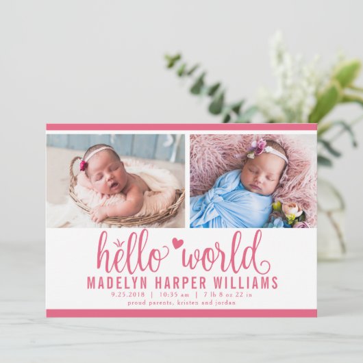Modern Berry roze Hallo World Photo Collage Aankondiging (Staand voorkant)