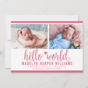 Modern Berry roze Hallo World Photo Collage Aankondiging