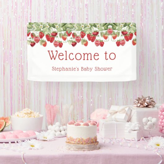 Modern Berry Sweet Strawberry Welcome Baby shower Spandoek (Feest)