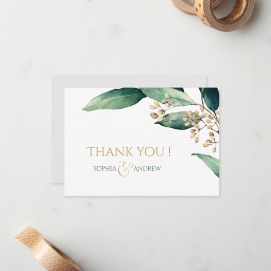 Modern beschilderd botanisch groen rustiek dank u notitiekaartje (Voorkant / Achterkant in situ)