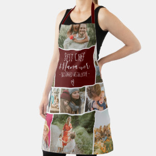Modern Best chef oma foto collage grid rood Schort