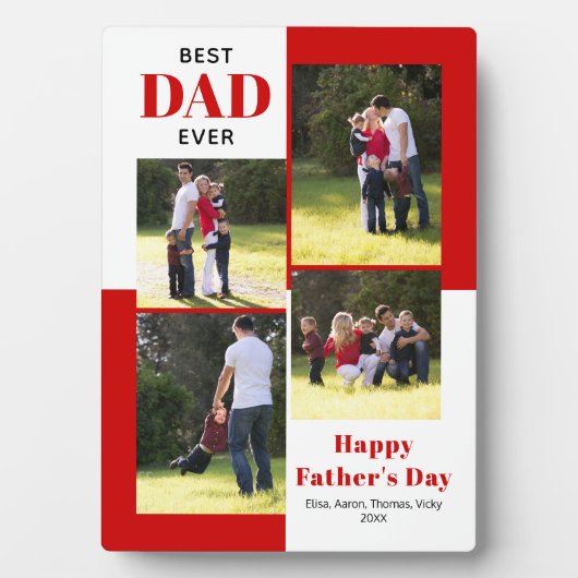 Modern Best Dad Ever vier foto's rode Vaderdag Fotoplaat (voorkant)
