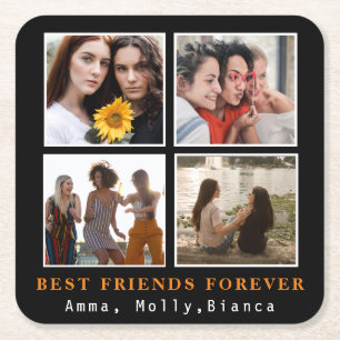 Modern Best Friends Forever Foto Collage   Bestie Vierkante Kartonnen Onderzetter