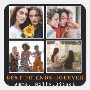 Modern Best Friends Forever Foto Collage   Bestie Vierkante Sticker