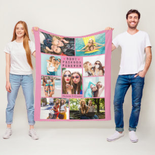 Modern BEST FRIENDS FOREVER Photo Collage Names Fleece Deken