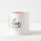 Modern Best Mam Ever Kinder Name Script Tweekleurige Koffiemok (Voorkant links)