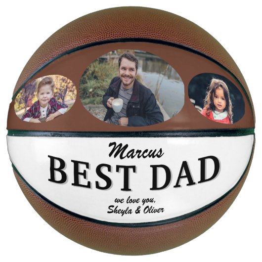 Modern Best Vader Father's Day Keepslag 3 Foto Basketbal (Voorkant)