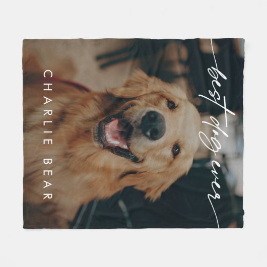Modern Beste Hond Ooit Donkere Foto Overlay Script Fleece Deken (Voorkant (Horizontaal))