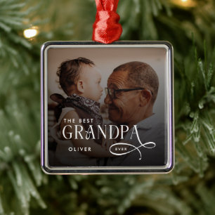 Modern Beste Opa Ooit Persoonlijke Foto Metalen Ornament