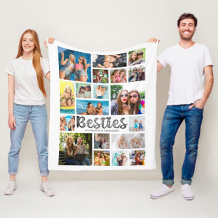 Modern BESTIES 19 Foto Collage White Gray Fleece Deken
