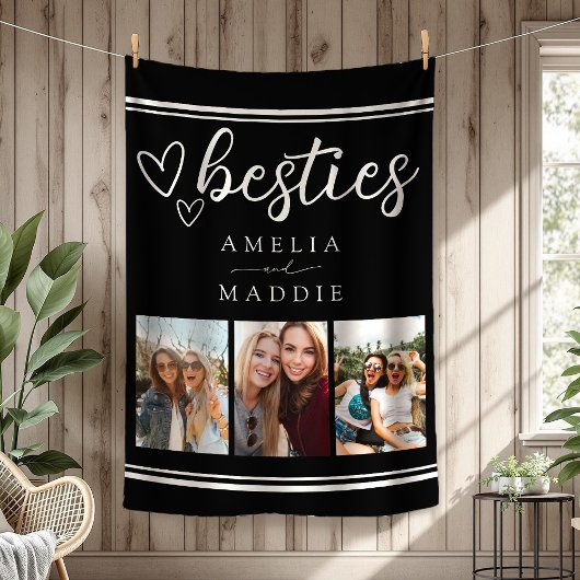Modern Besties Photo Collage Black and White Fleece Deken