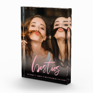 Modern Besties roze calligrafie overlay Fotoblokken